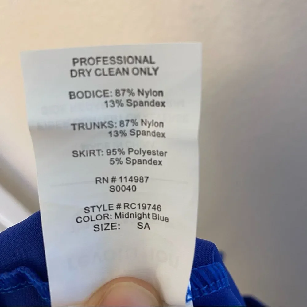 Revolution Dance royal blue dress Leotard costume RC19746 hi low mesh SA adult